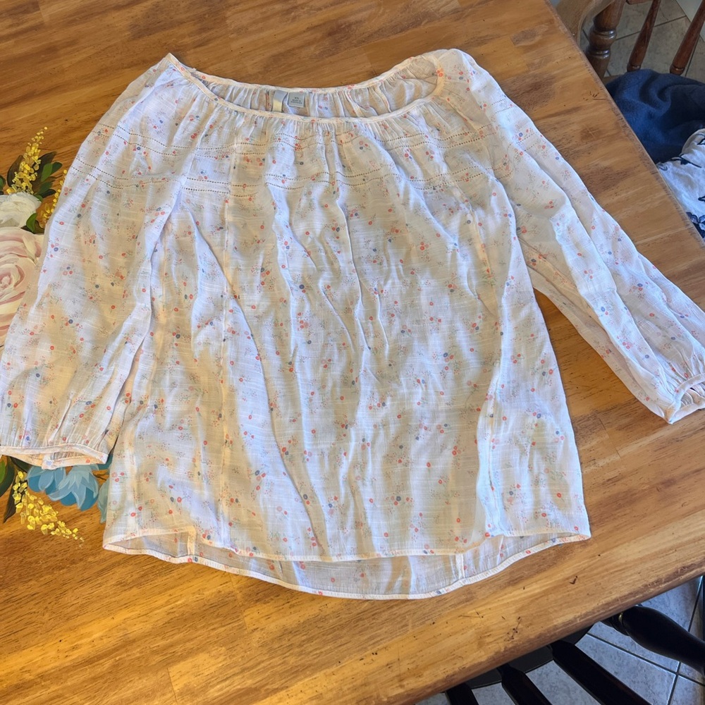 Light Pink Floral Peasant Blouse
